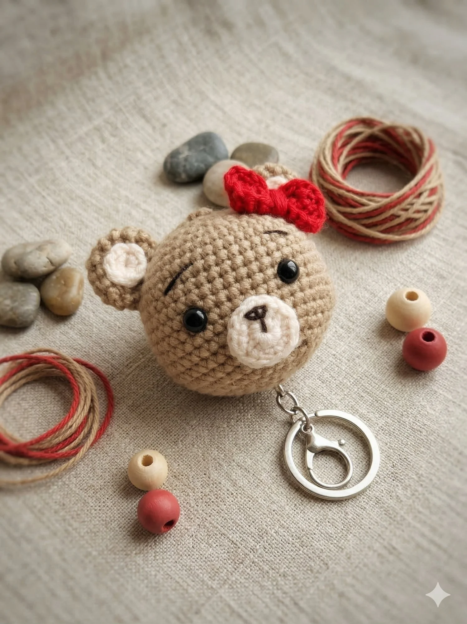 Llavero osita con lazo, artesanía Finucrochet