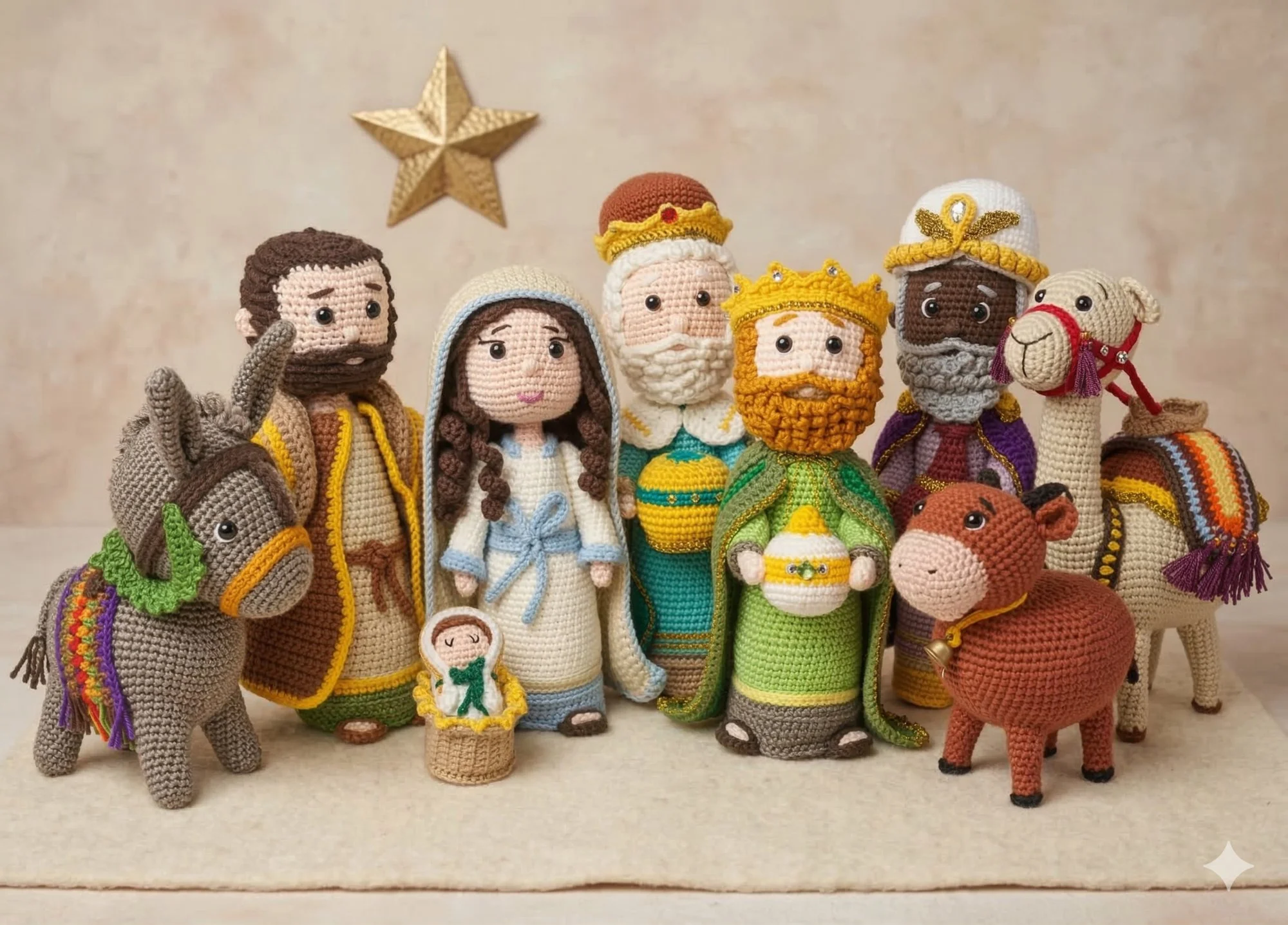 Pesebre navideño completo tejido a crochet — colección Finucrochet Medellín