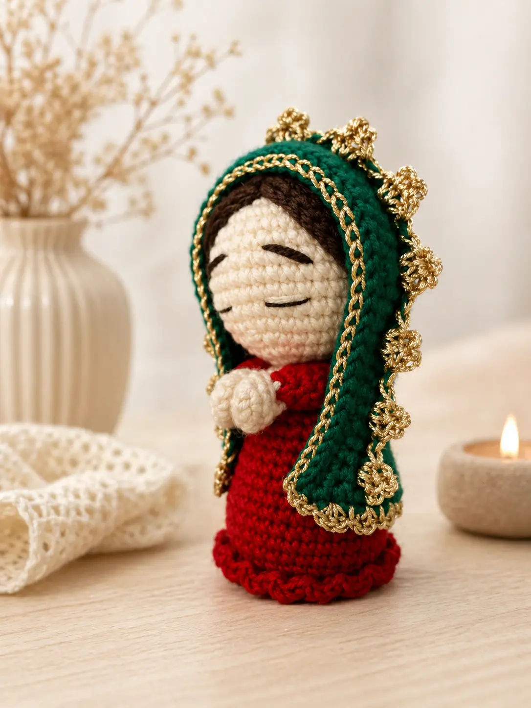 Virgen de Guadalupe tejida a crochet — pieza devocional artesanal