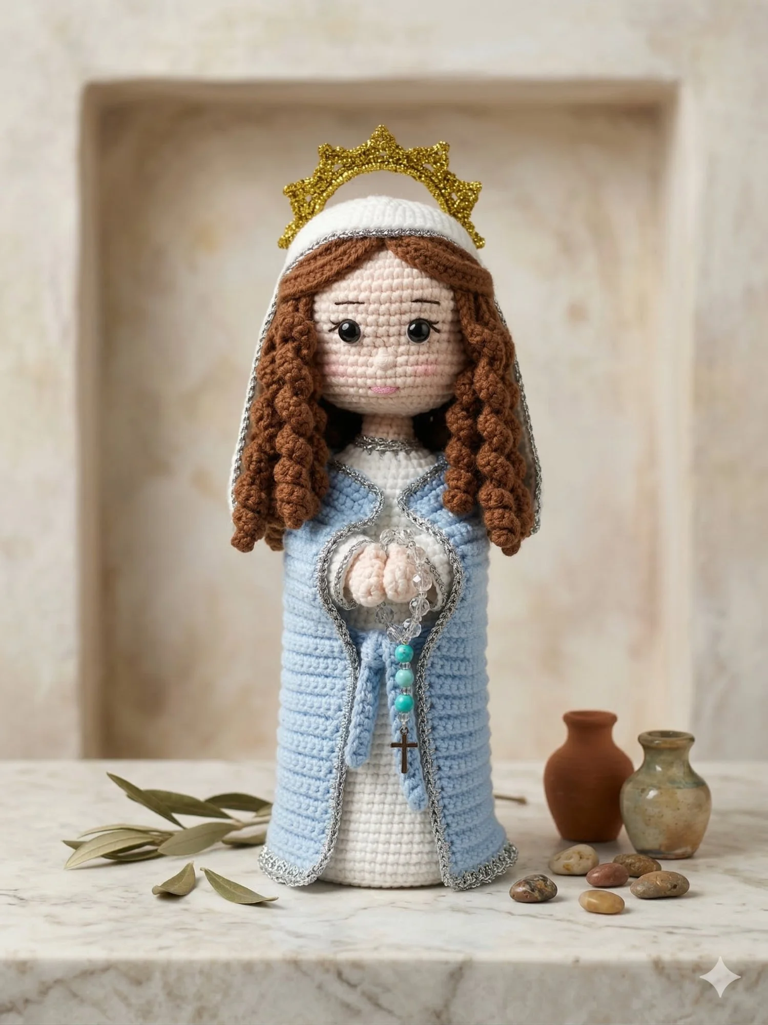 Virgen María tejida a crochet — amigurumi religioso artesanal hecho a mano